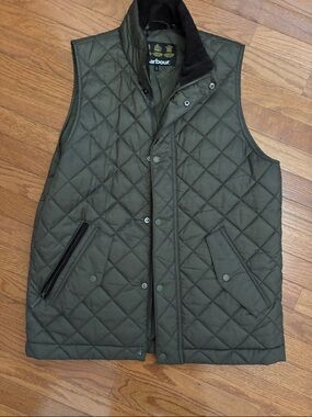 Barbour Olive Quilted Men's Vest with Cord Collar
